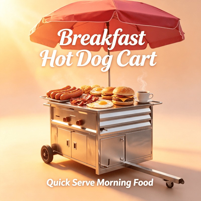 Hot Dog Vending Cart - รถเข็นขายอาหารเคลื่อนที่ขนาดกะทัดรัด รถขายฮอทดอกแบบมีล้อ รถเข็นขายอาหารริมทาง สำหรับเบอร์เกอร์ อาหารทะเลทอด ร้านค้ากลางแจ้ง
